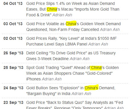 Gold price news from BullionVault, Golden Week 2013