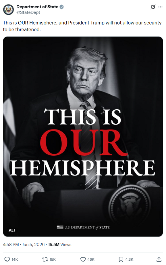 US Government says it owns the Western hemisphere. Yes, really