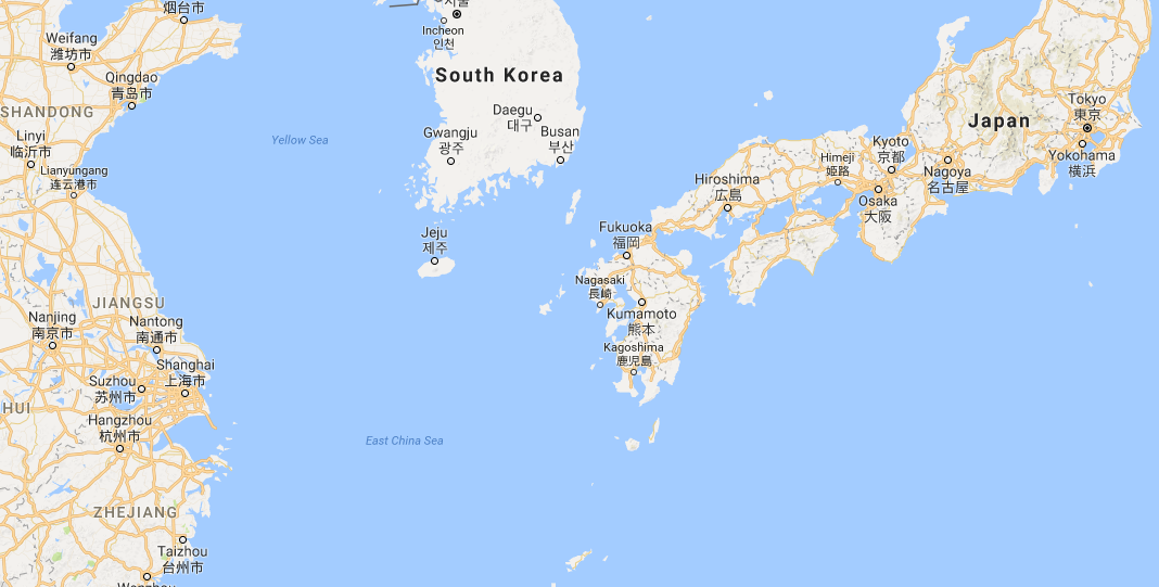 Carte du sud du Japon, avec l'île de Kyushu, proche de la Corée