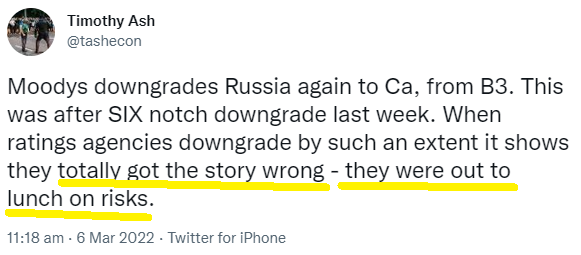 Tweet about Moody's downgrading Russias credit rating