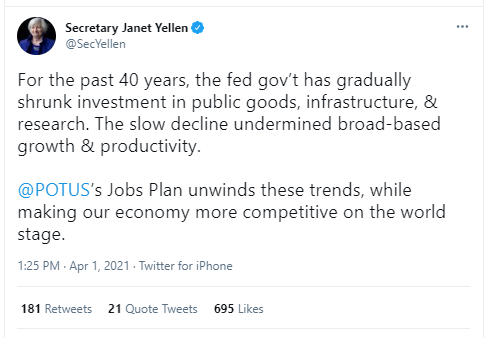 Tweet by Biden's Treasury Secretary Janet Yellen