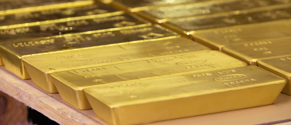 سبائك ذهب وزن 400 أونصة / 12.4 كجم على منصة نقل