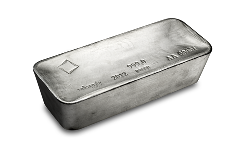 1,000 troy ounce (32kg) Good Delivery wholesale silver bar cast by Valcambi